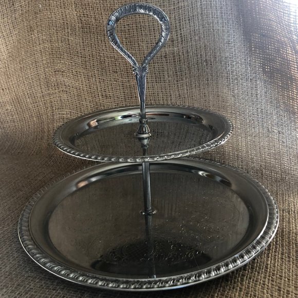 Chromed Vintage Two Tier Party Serving Plate / Platter / Tray